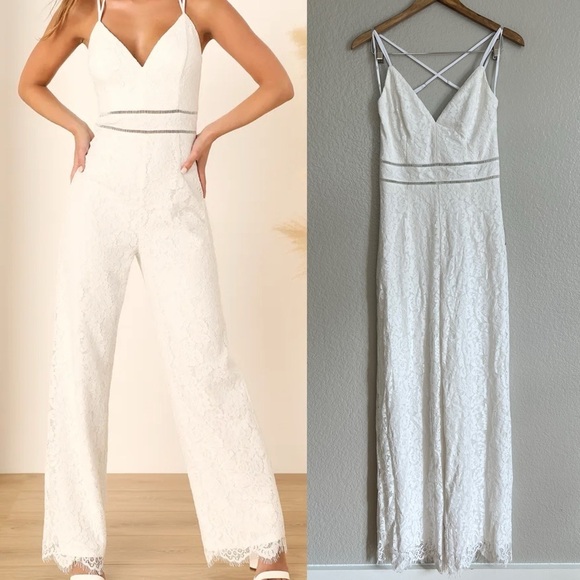 NWOT Embracing Romance Ivory Lace Backless Jumpsuit - Picture 1 of 8